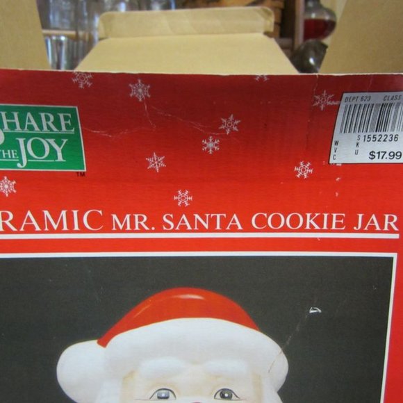 VINTAGE 70'S TO 90'S SHARE THE JOY BRAND CERAMIC MR SANTA COOKIE JAR W/ORIG PKG - Picture 3 of 10